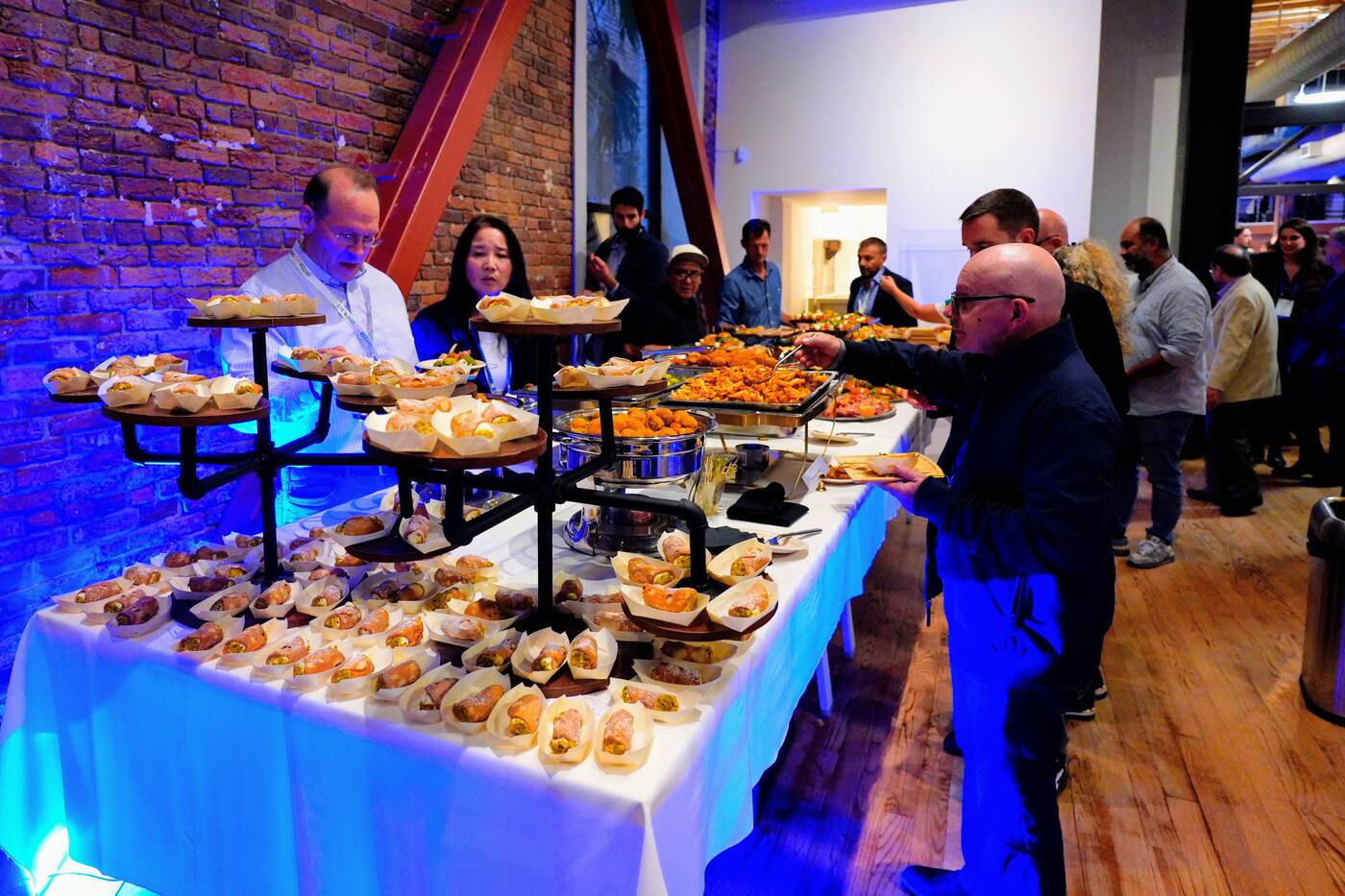 Buffet under blue lights