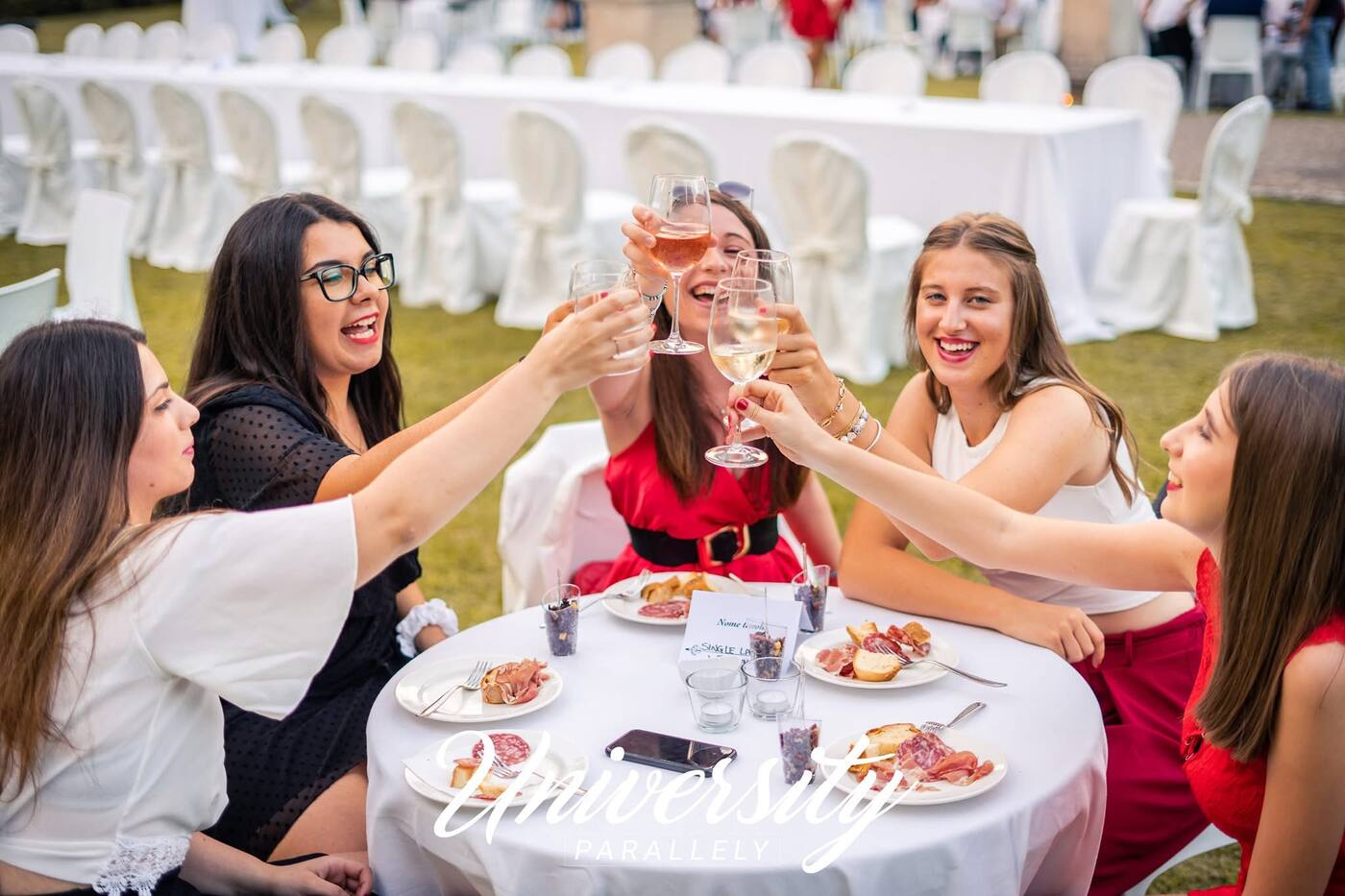 Guests toasting at a round table
